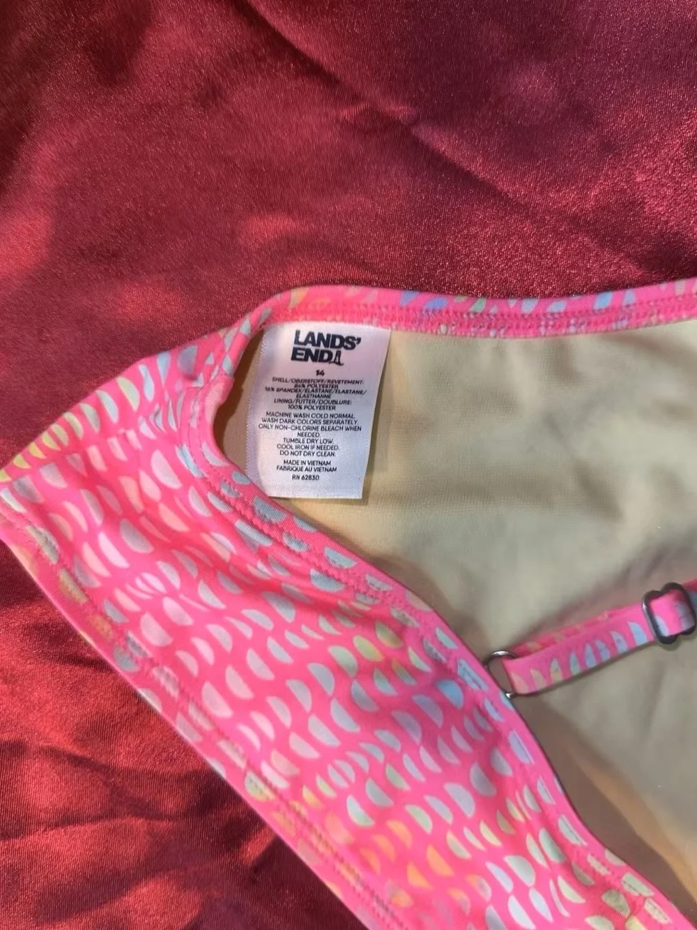 Lands' End Pink and White Patterned Swim Top